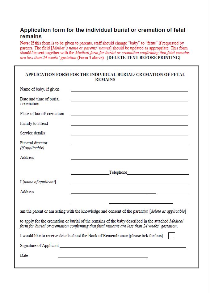 online death to how certificate apply or individual form Application the for burial cremation of